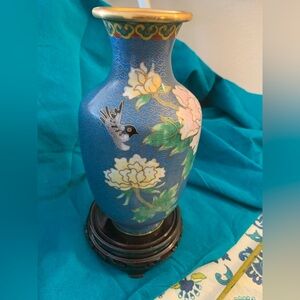 Elegant Cloisonné Blue Floral Vase
